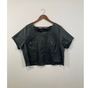 Lucy Diamonds Faux Leather Black Cropped Short Sleeve Top Plus Size 3X‎